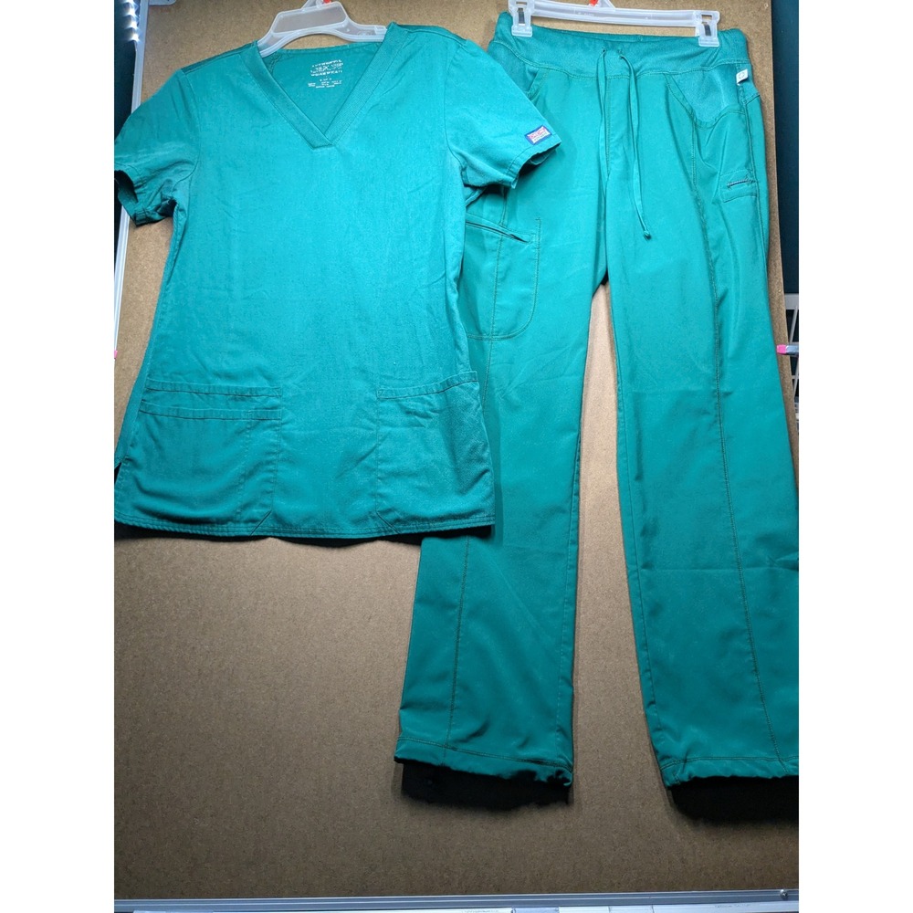 Cherokee Workwear Scrub Set Hunter Green V-Neck Top & Cargo Pants Small WW645
